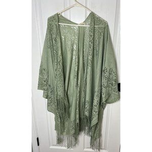 Do Everything in Love Cape Women Knit One Size Fringe Mint Green Soft Boho